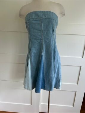 Pilcro Strapless Light Blue Denim A-Line Dress